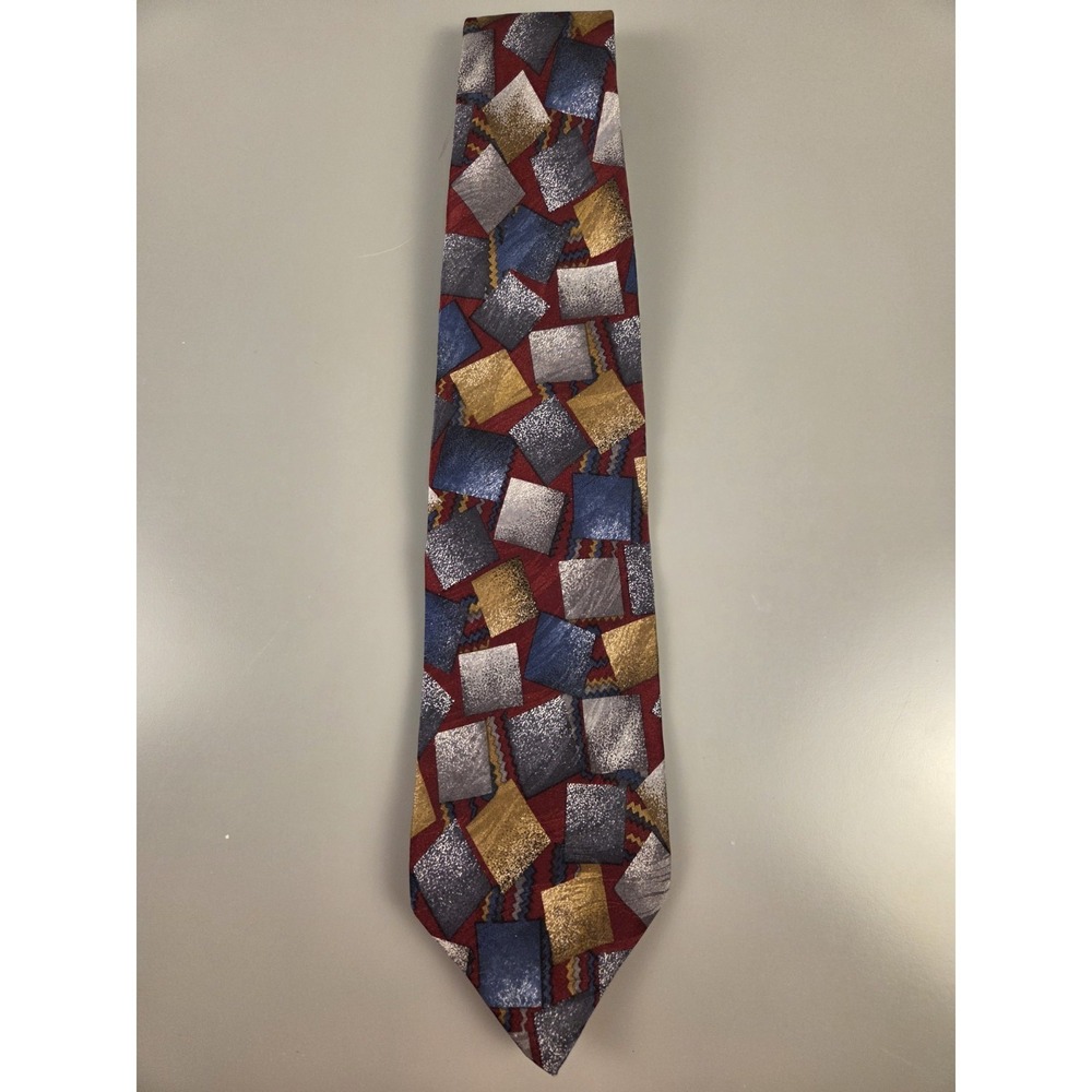 Vintage‎ Viaggio 100% Silk Necktie Red Blue Gray Gold Silver